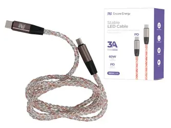 Podsvícený kabel Encore Energy RGB USB-C x2 kabel QC PD 3A 60W pro nabíjení a přenos dat 100 cm EE130-CC